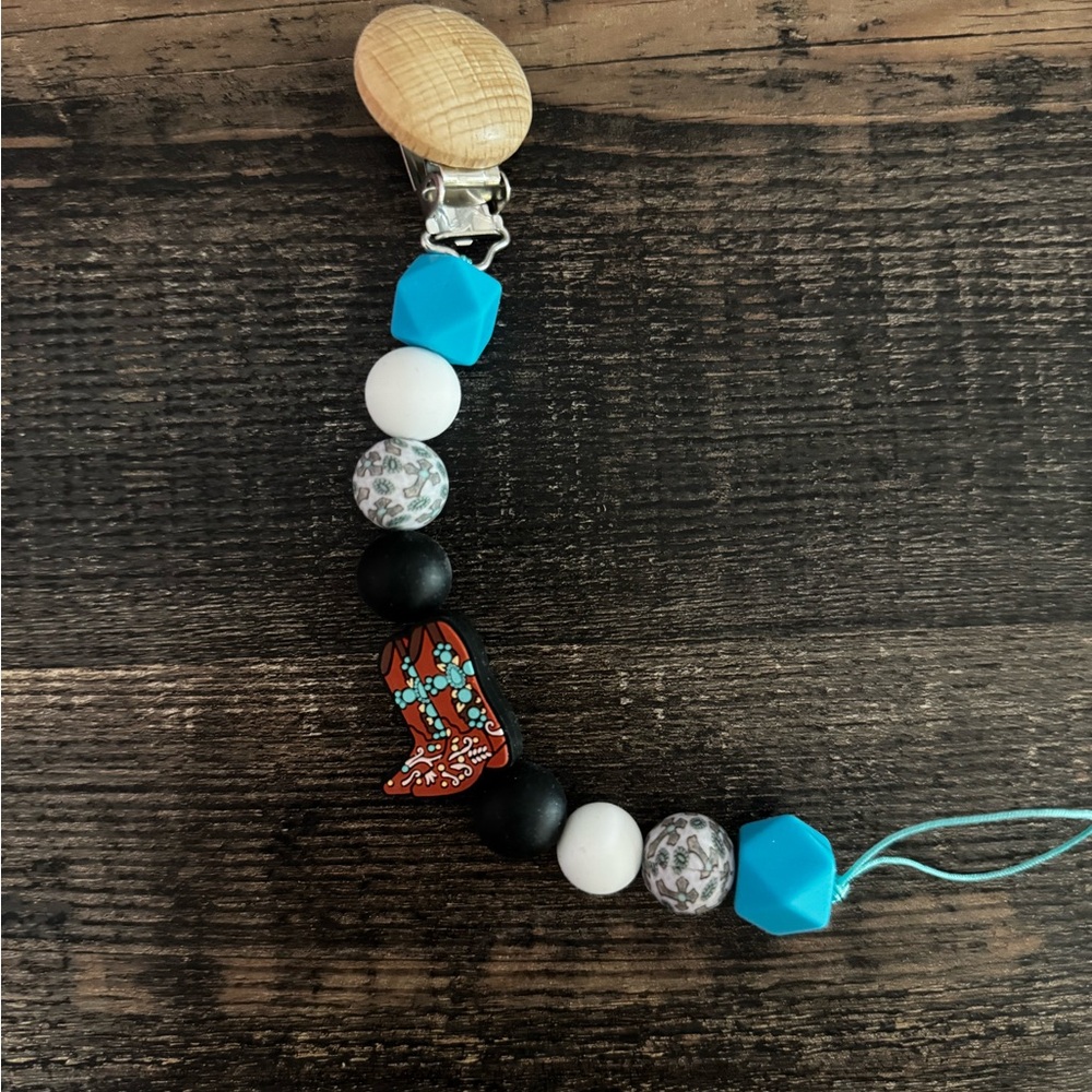 Kids Beaded Pacifier Clip - Blue and Black